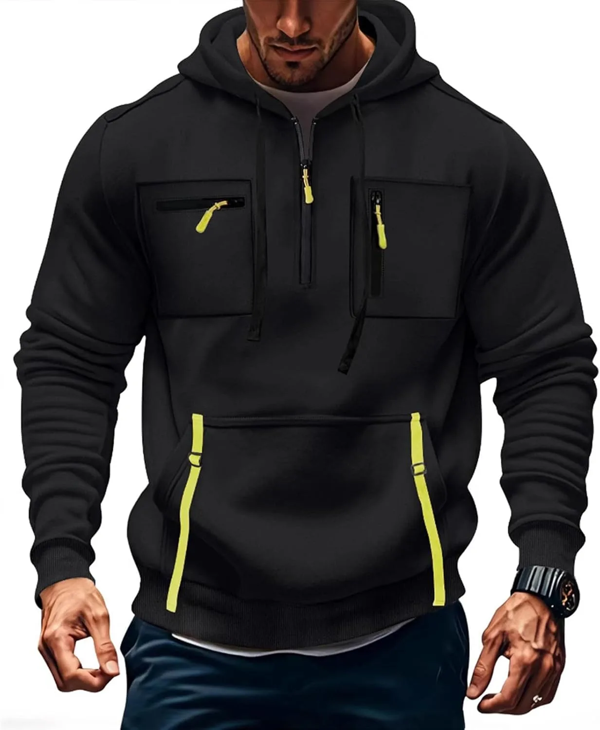 Толстовка Tactical с капюшоном для мужчин, с карманами, Plus Size