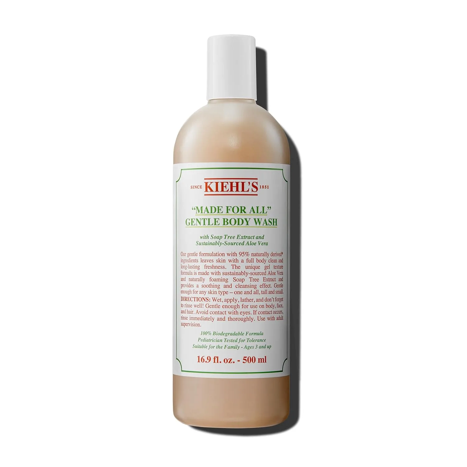 Kiehl's Made for All Gentle Body Cleanser, гель для душа и волос с алоэ вера и экстрактом мыльного дерева, для всей семьи, всех типов кожи, 500 мл