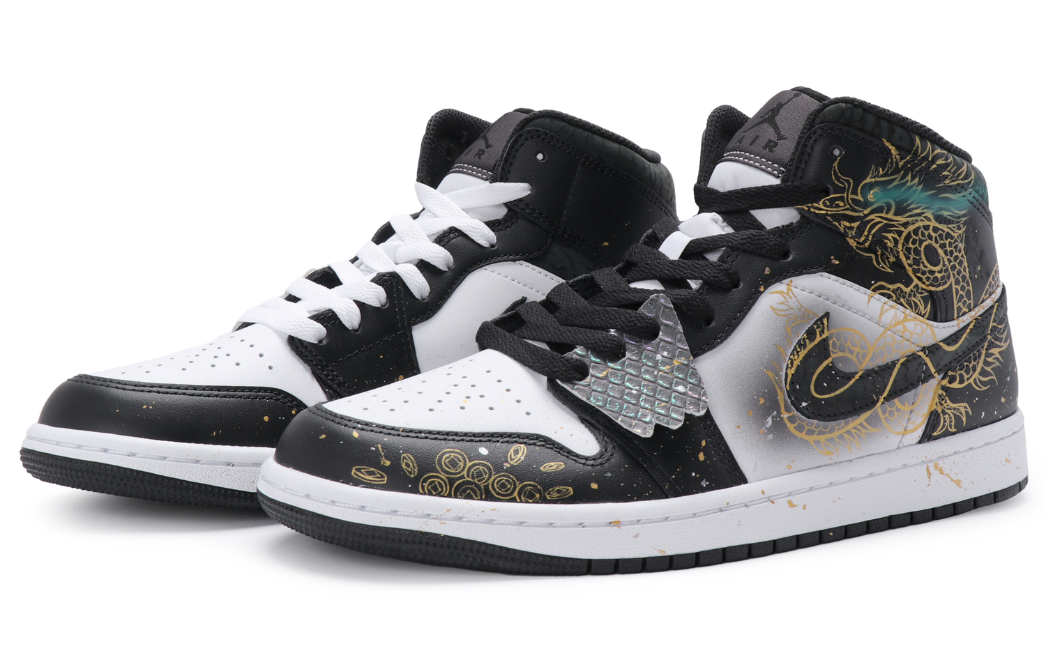 Винтажные баскетбольные кроссовки Air 1 мужские высокие топы White Jordan, Black Gold White — фото 3