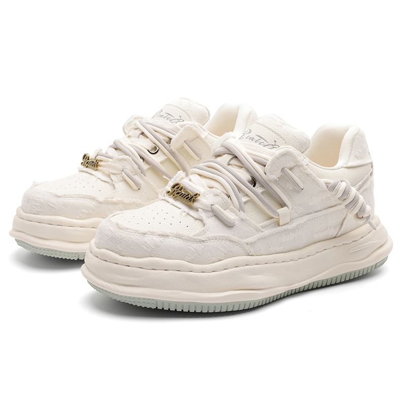 

KUNGFUDEER Белые унисекс скейтерские кеды на платформе для увеличения роста, цвет White