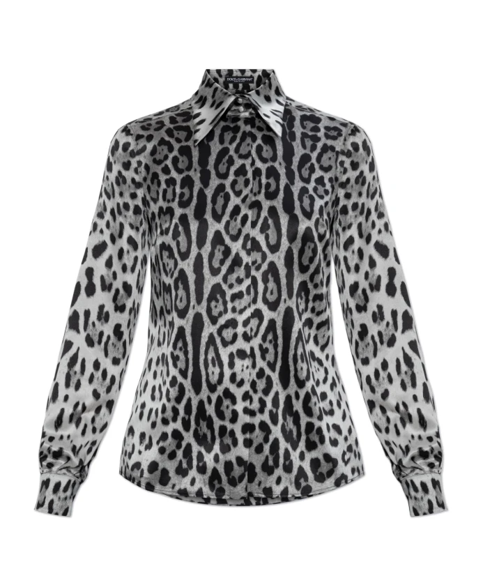 

Шелковая рубашка с животным мотивом Dolce & Gabbana, серый
