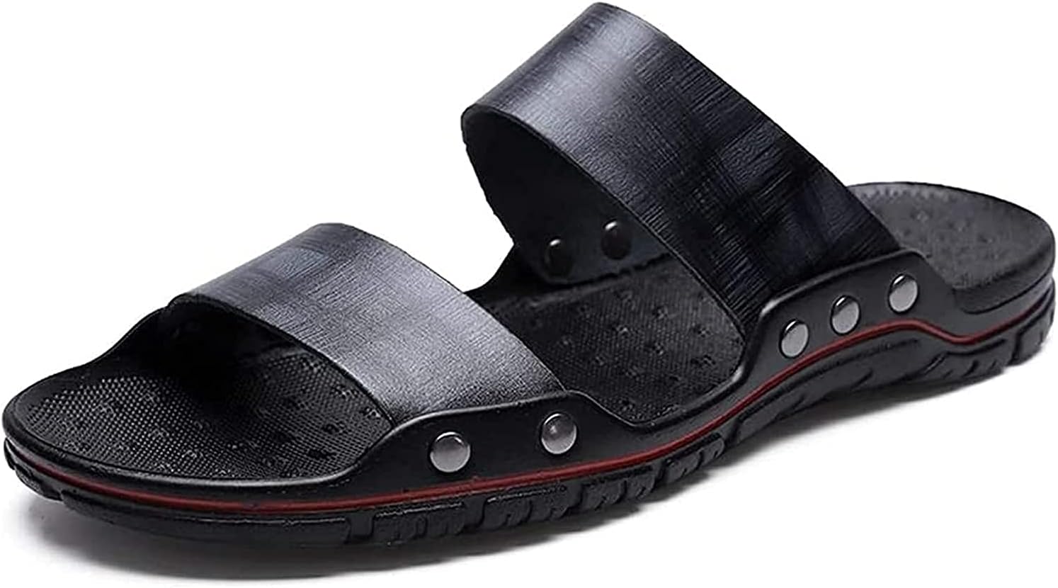 

Домашние тапочки EIERFSKIOT для мужчин, кожаные сандалии, повседневные сандалии большого размера, удобные нескользящие пляжные тапочки (Цвет: черный, синий; Размер: 48 EU)