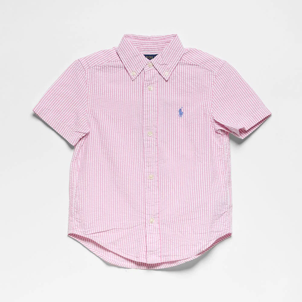 Детская рубашка с коротким рукавом в полоску из сирсакера розовая от Polo Ralph Lauren Children