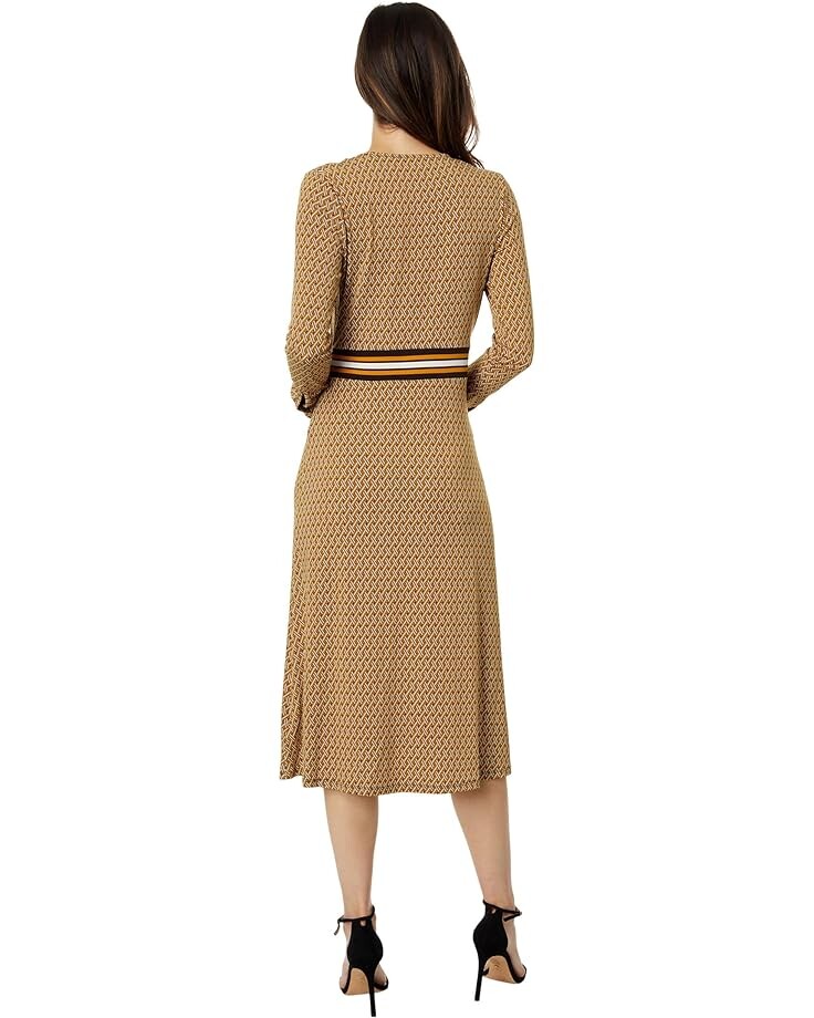 

Платье Michael Kors Petite Faux Wrap Border Print Midi, цвет Marigold