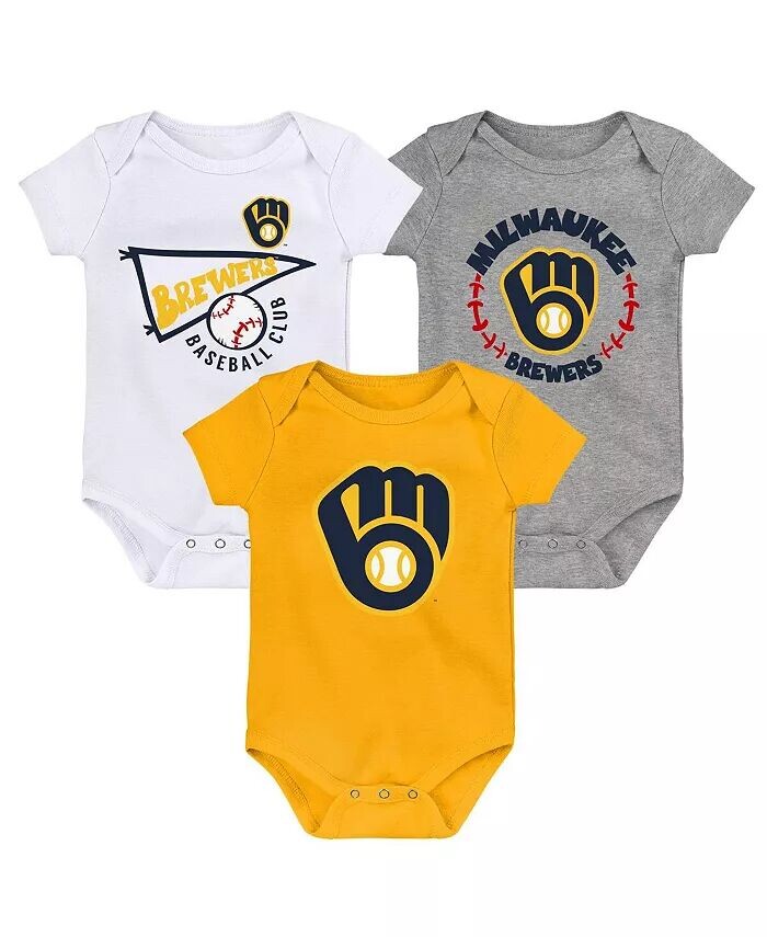 

Набор из трех боди Milwaukee Brewers Biggest Little Fan для маленьких мальчиков и девочек: золотой, белый, Хизер-серый Outerstuff, золотой
