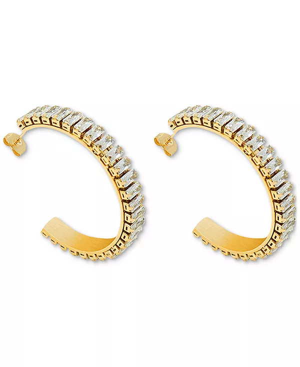 

Серьги-Кольца с кубическим цирконием изумрудной огранки, покрытые 18-каратным золотом, размер 1,96 дюйма Heymaeve, gold