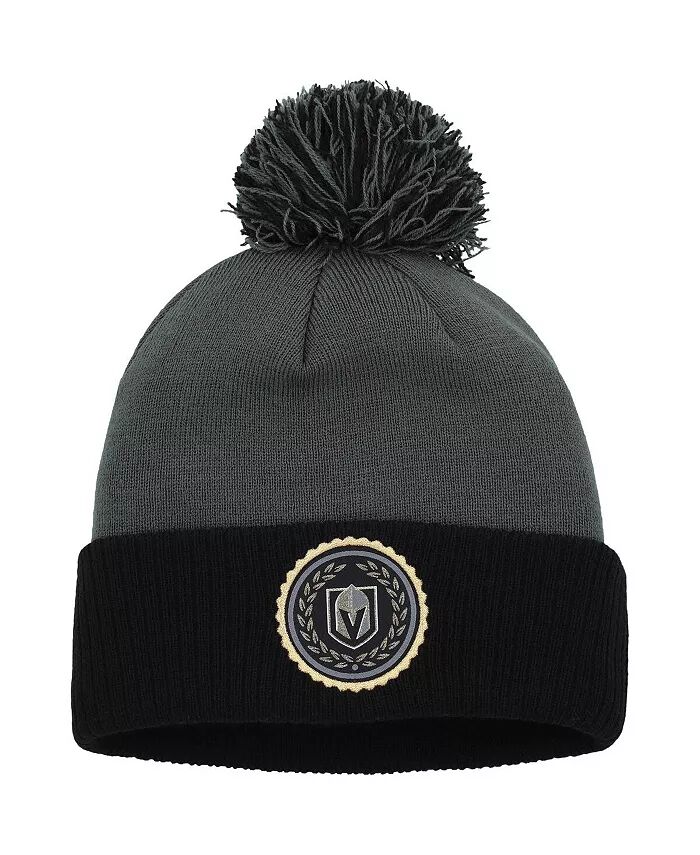 

Женская серая вязаная шапка Vegas Golden Knights Laurel с манжетами и помпоном adidas