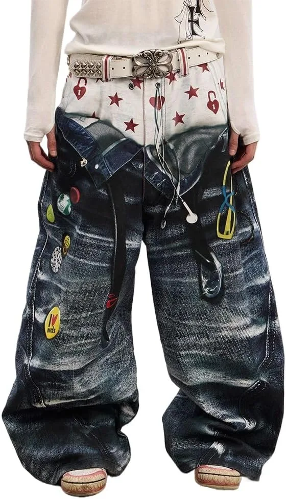 

Джинсы Unisex Y2k Vintage с 3D принтом и двойным поясом GYPWRCR