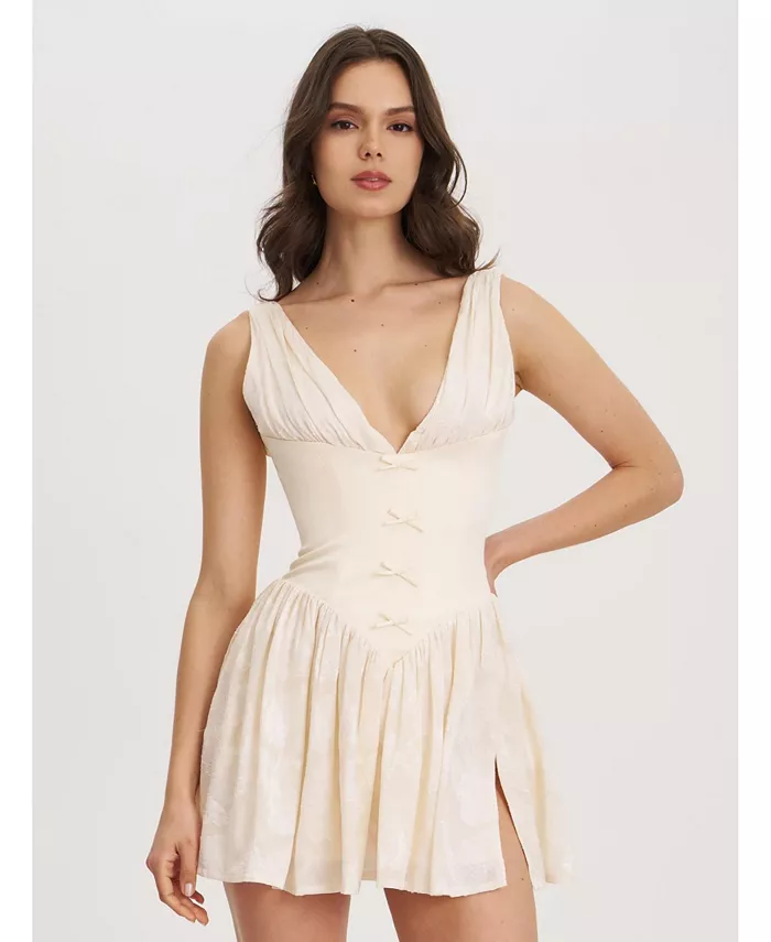 

Женское мини-платье Zahara Off White с жаккардовым принтом и заниженной талией Miss Circle, коричневый/бежевый
