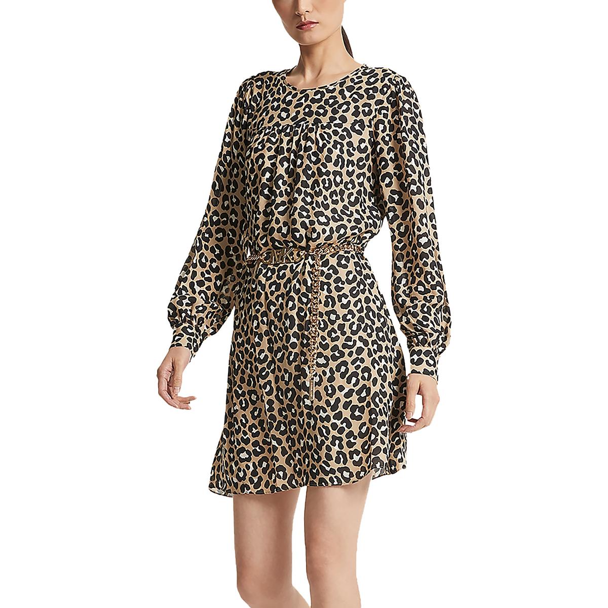 

Женское мини-платье Cheetah с длинными рукавами и поясом MICHAEL Michael Kors, хаки/черный