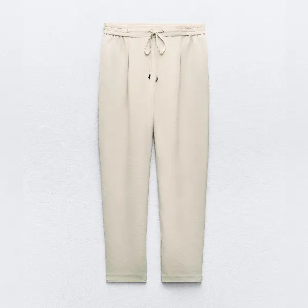 

Брюки Zara Cropped With Elasticated Waistband, бежевый
