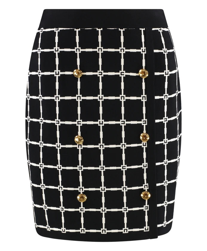 

Мини-Юбка с жаккардовым логотипом и золотыми пуговицами. Elisabetta Franchi, черный