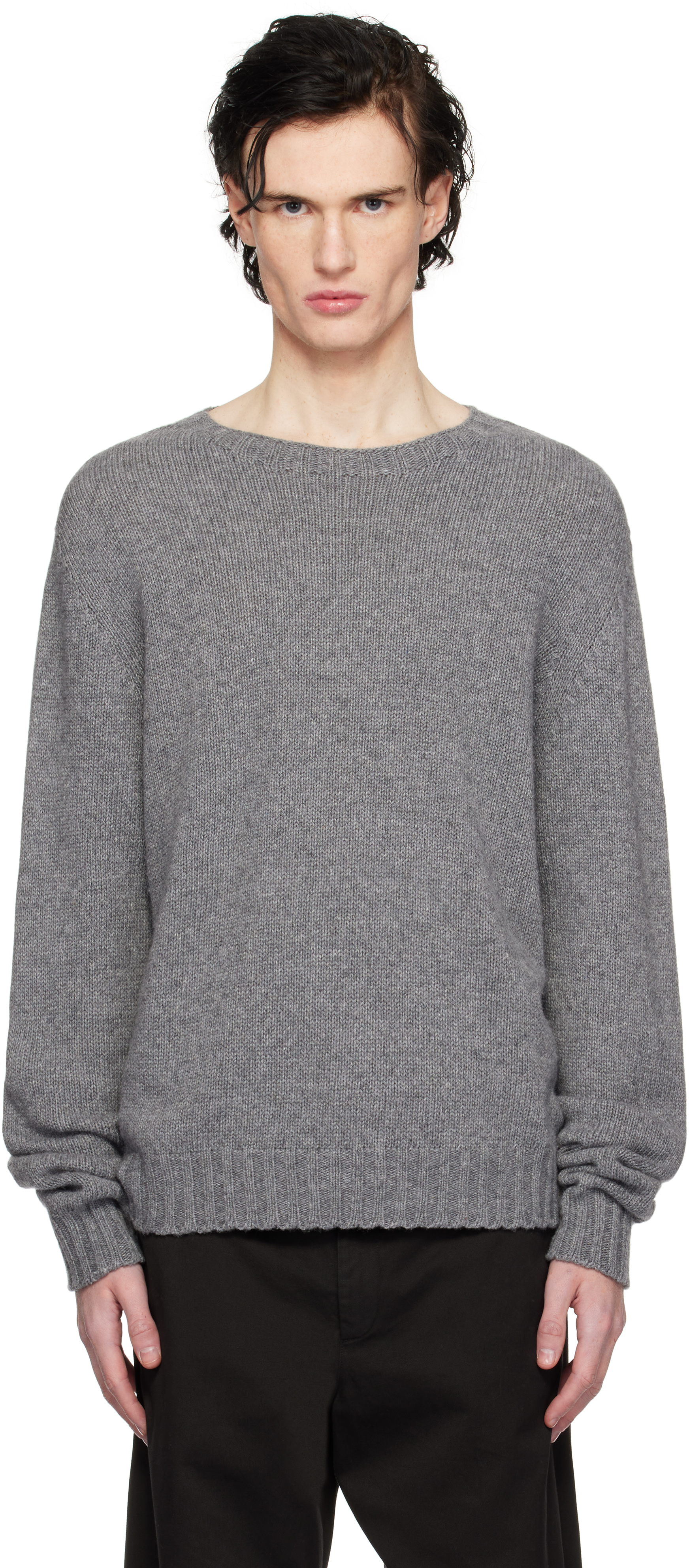

Серый свитер с изогнутым логотипом Palm Angels, Grey melange/Off white