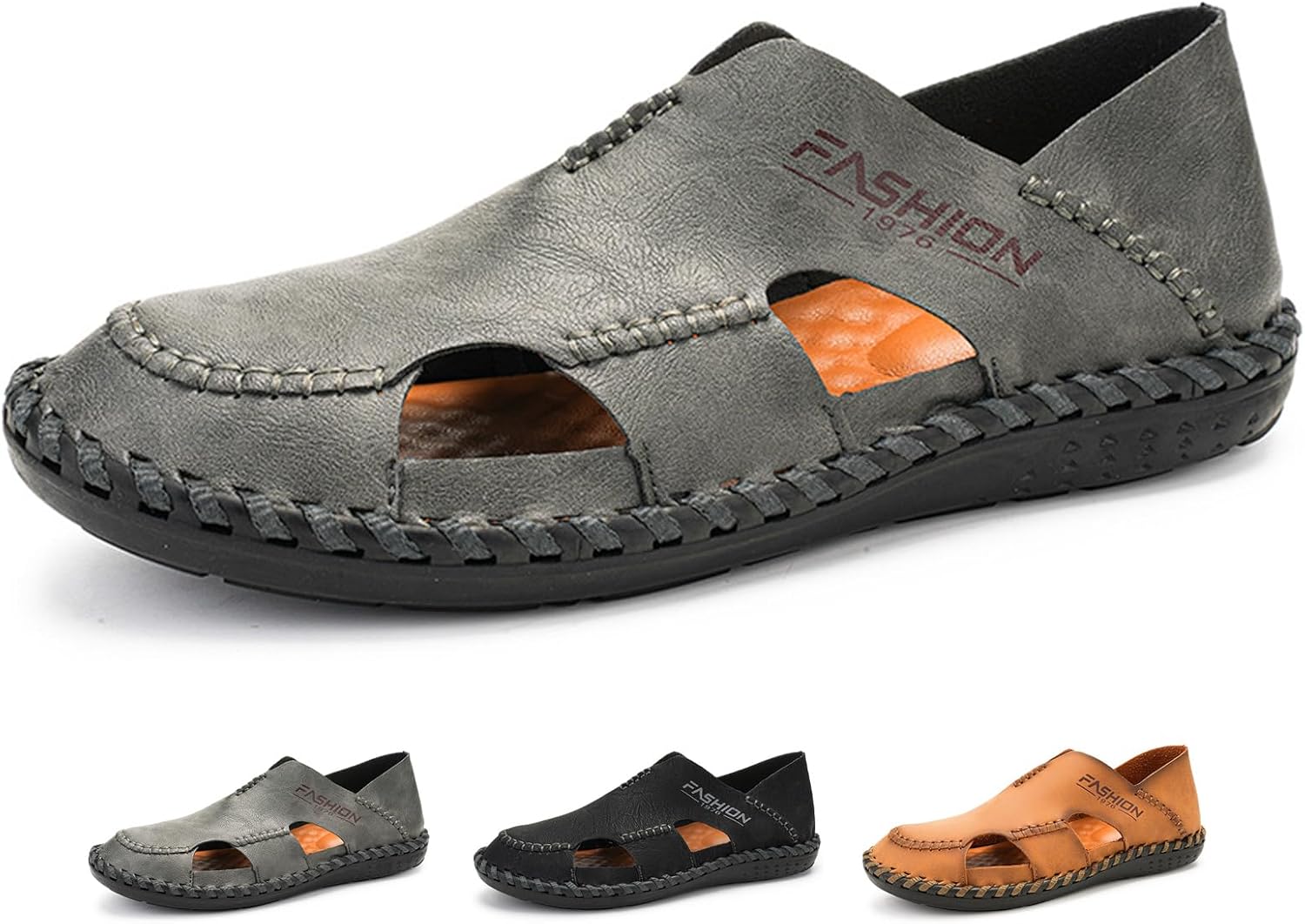 

Мужские сандалии GLBDU, кожаные, с закрытым носком, повседневные, на плоской подошве, для улицы, спортивные, ручной работы, с легким надеванием, пляжные, летние, дышащие, комфортные для ходьбы, серый