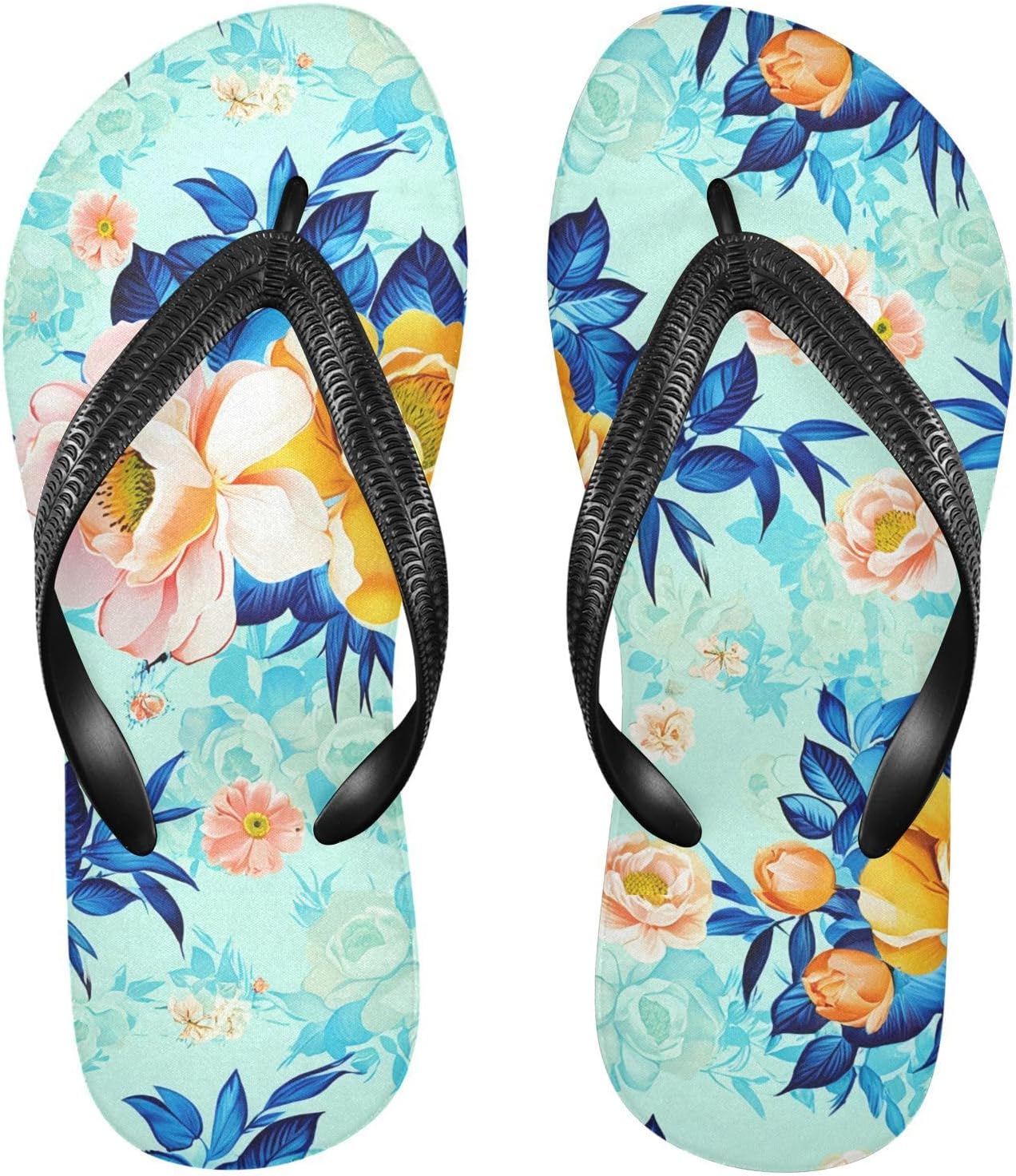 

Вьетнамки с цветочным принтом пиона и листьями, бирюзовые, для пляжа и душа, резиновые, нескользящие, летние шлепанцы для женщин и мужчин Sinestour