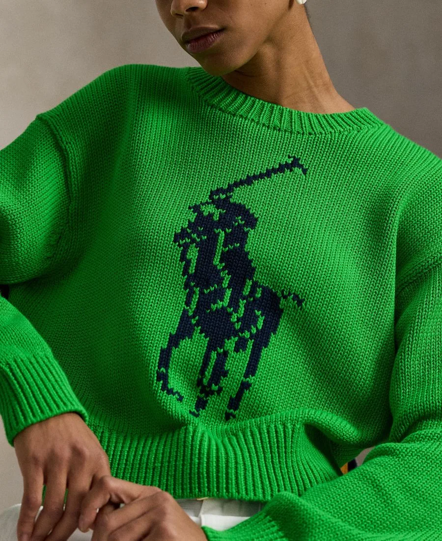Женский свитер с круглым вырезом "Большой пони" Polo Ralph Lauren, palm зеленый — фото 4