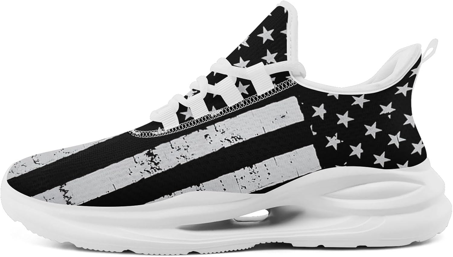 

Мужские беговые кроссовки с сеткой, дизайн с американским флагом для патриотических энтузиастов и ветеранов Onegam, белый/черный