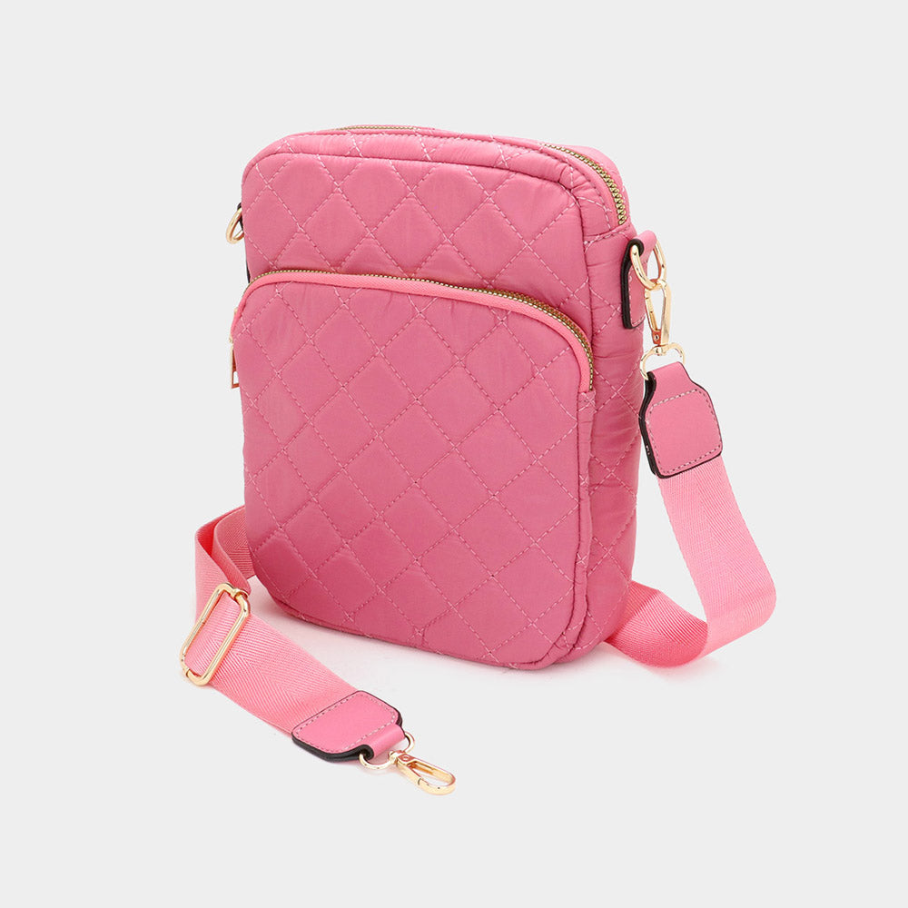 

Стеганая однотонная пуховая сумка-кроссбоди FASHNZFAB, розовый