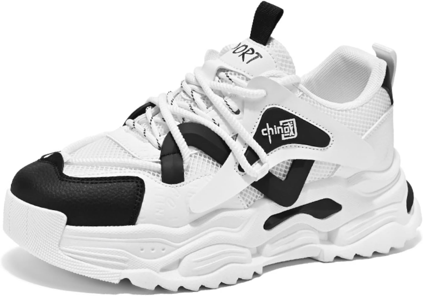 

Мужские массивные кроссовки, стильные с толстой подошвой, с регулируемыми шнурками, идеально подходят для уличной моды и повседневного комфорта Aokisx, белый/черный
