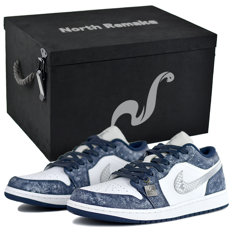 

Jordan Эйр 1 NR Gift Low Top Винтажные баскетбольные кроссовки мужские сине-белые - Ледяной Цветочный Синий Дождь-Подарочная Коробка Премиум 4