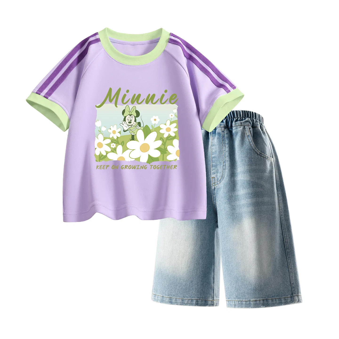 Детский спортивный костюм Casual Sportswear 2 Piece Set Disney, Di Flower Garden Spirit Purple+Solid Color Denim Blue