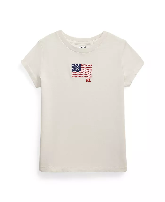 

Футболка для девочек и малышек с аппликацией в виде флага Polo Ralph Lauren, слоновая кость/кремовый