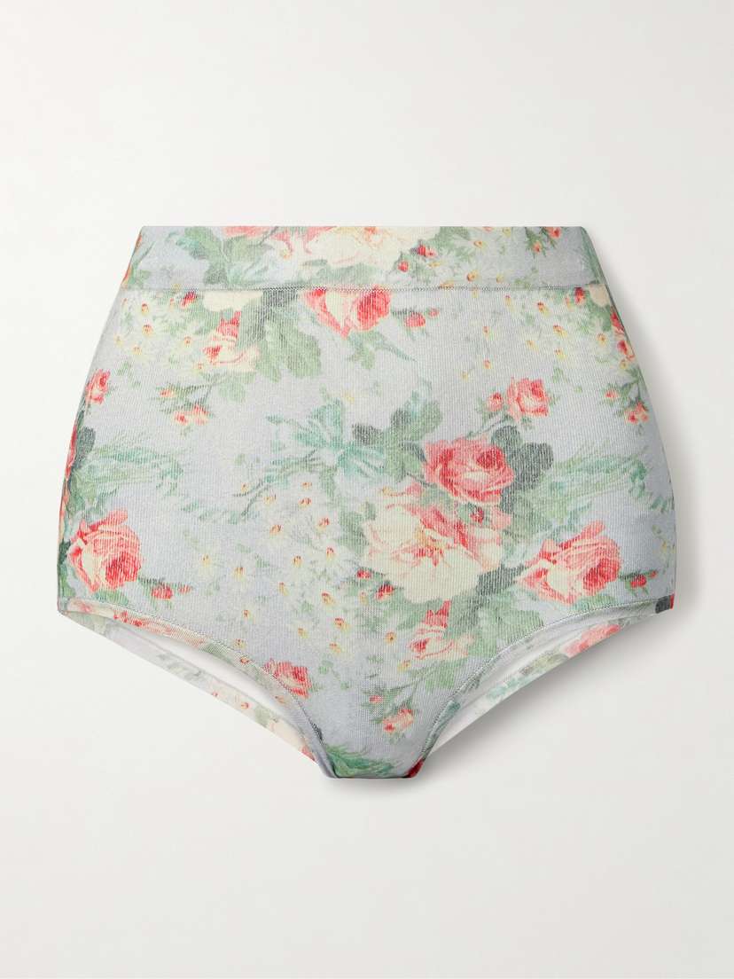 

Шорты из эластичного трикотажа с цветочным принтом Simone Rocha, синий