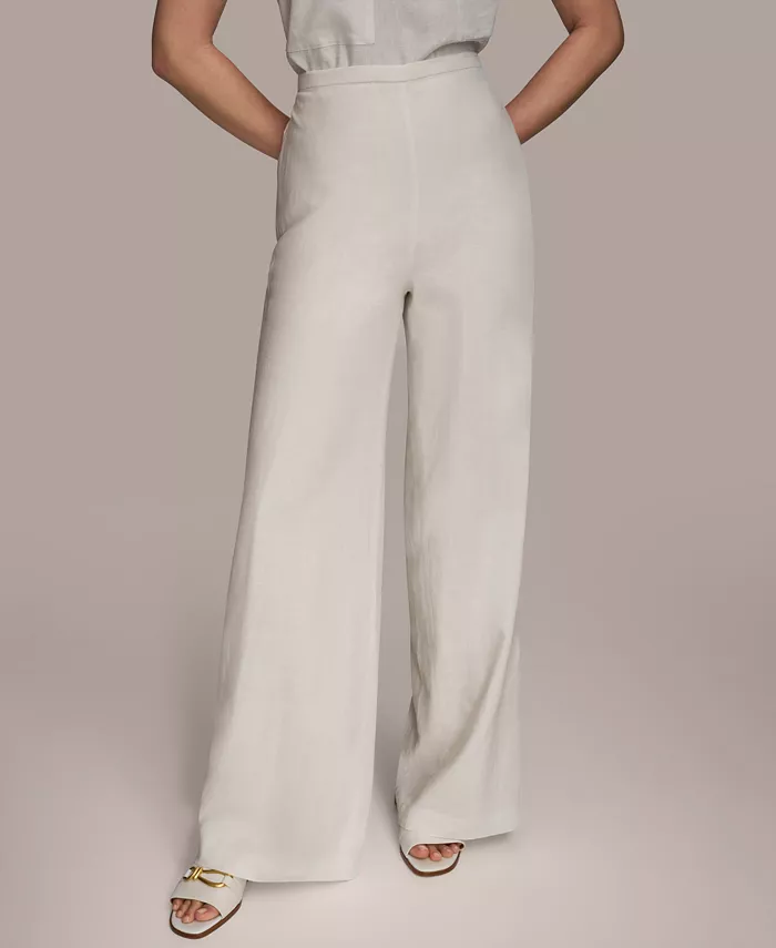 

Женские льняные брюки свободного кроя Donna Karan New York, коричневый/бежевый