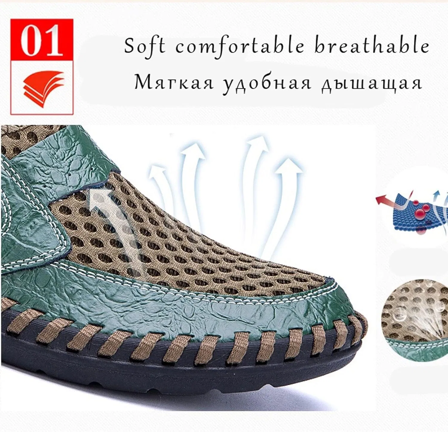 Generic Мужские сандалии Herren - Mesh Casual Schuhe Lederlaafer Herren Outdoor - Lederschuhe atmungsaktive Handgefertigte Wohnungen Summer - Sneakerschwarz, 11,5 UK — фото 3