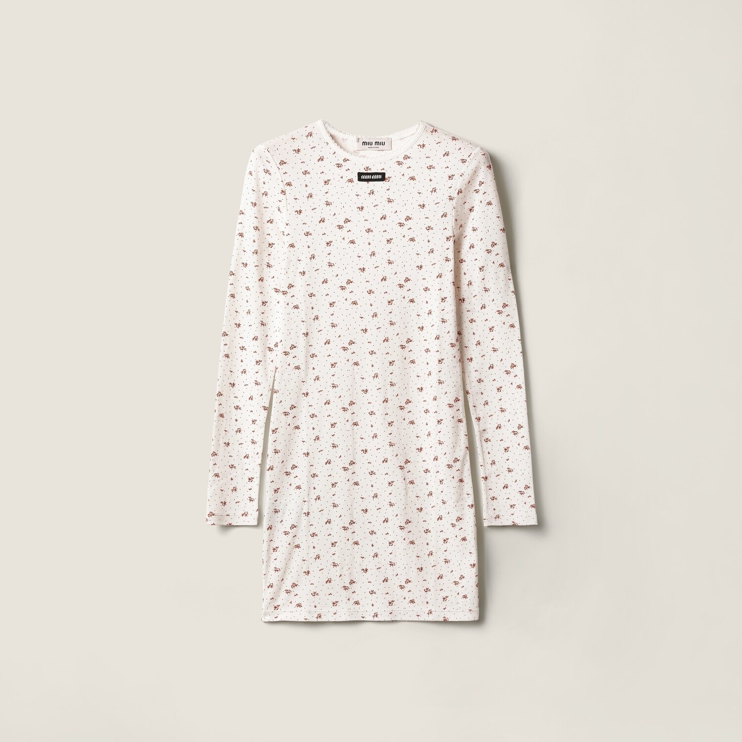 

Платье из ребристого трикотажа MIU MIU, белый/табачный