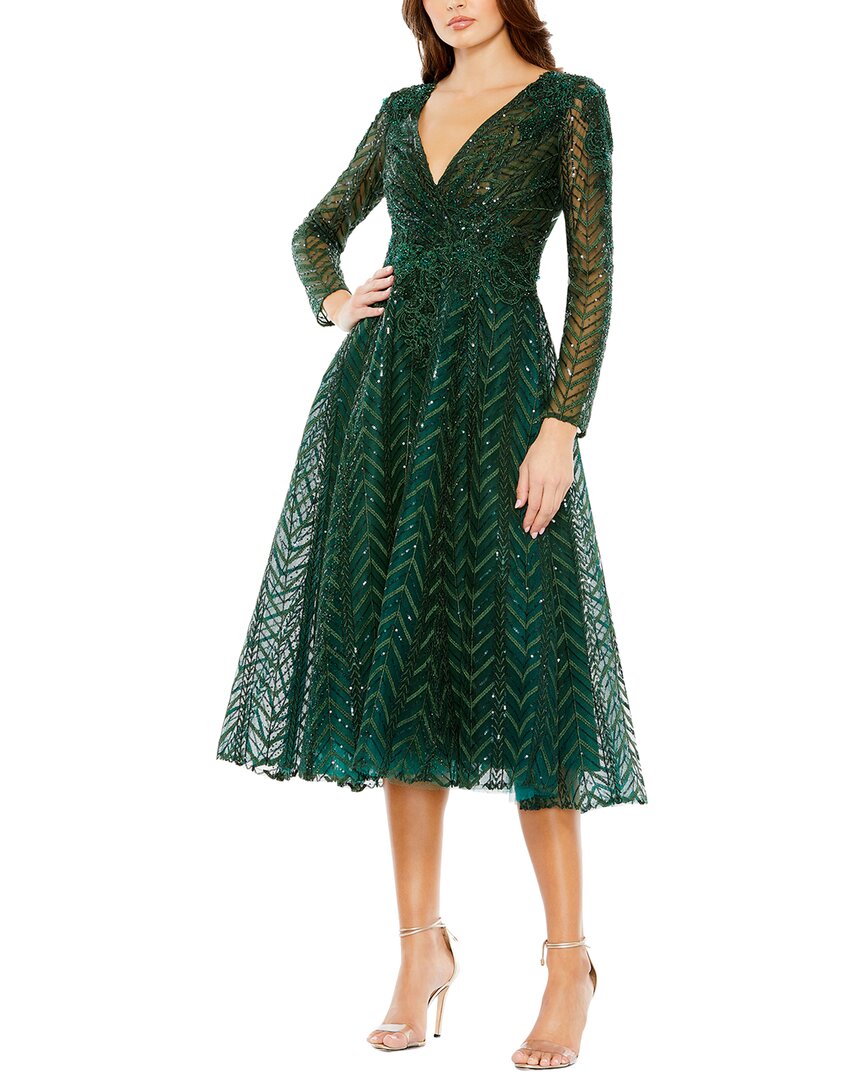

Mac Duggal Длинное платье миди для вечеринки с длинными рукавами, зеленый