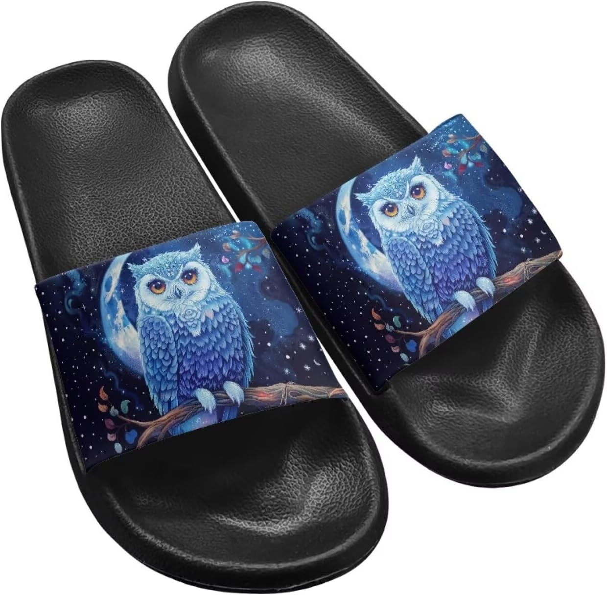 

Женские и мужские повседневные слайд сандалии Hechitok, удобная мягкая подошва, нескользящие ЭВА сандалии на плоской подошве, для ванной и душа, Owl Starry Night