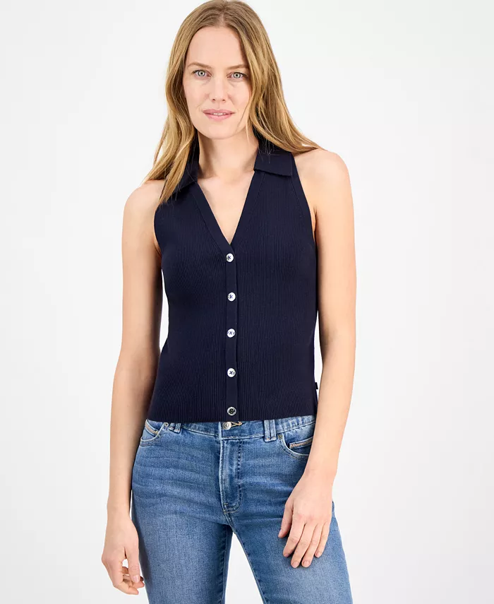 

Женский хлопковый безрукавный джемпер с воротником Nautica Jeans, синий