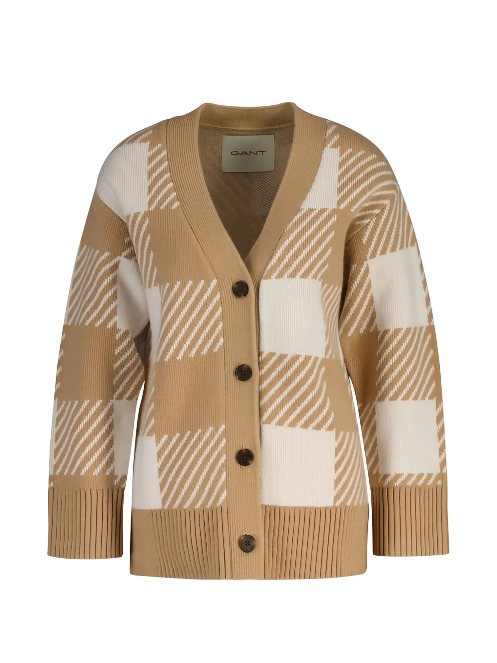 

Кардиган с застежкой на пуговицах и клетчатым узором Gant, бежевый
