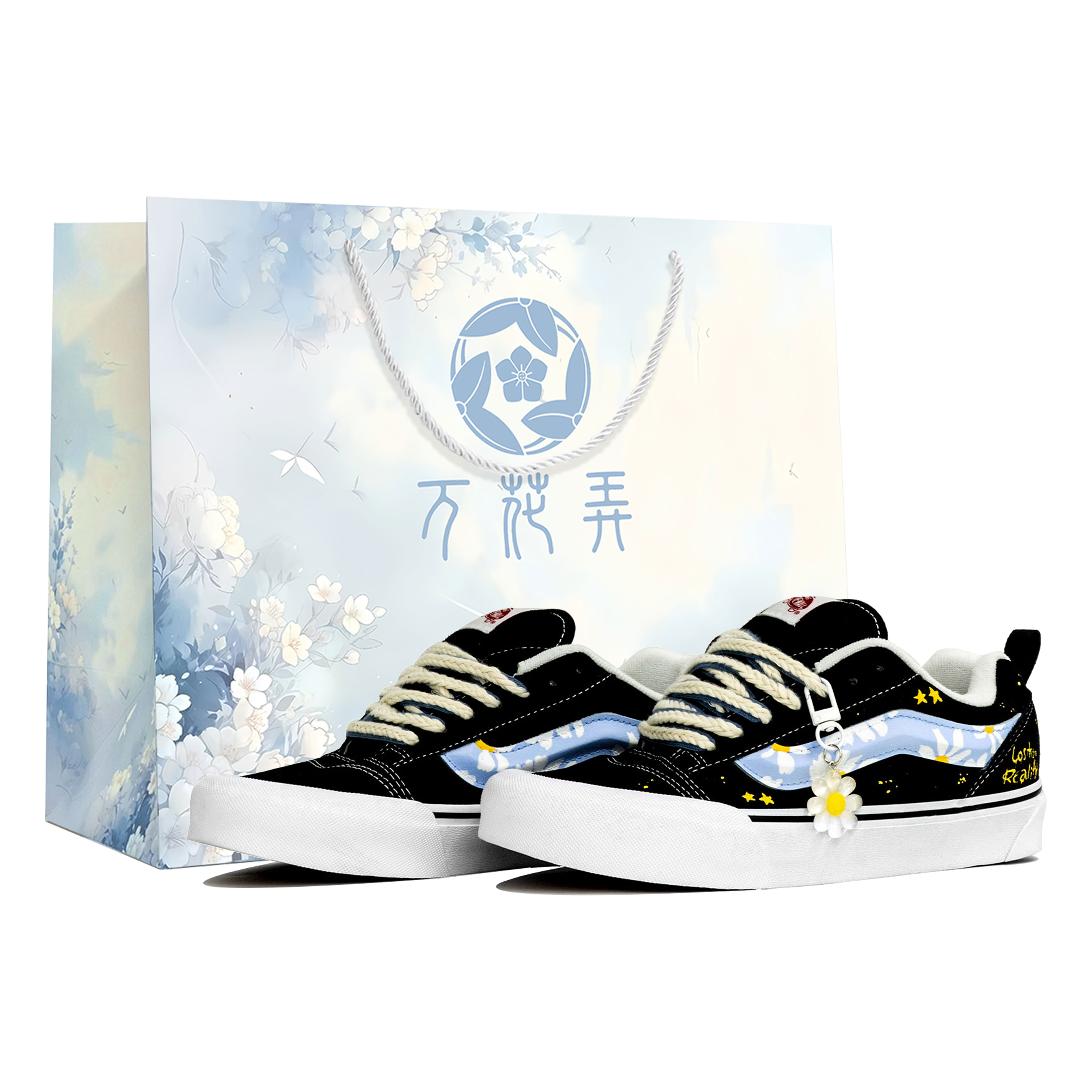 

Vans Knu Skool Myriad Flowers, Misty Summer Abrasion Resistant Low top Skateboard Shoes Unisex Black White Blue