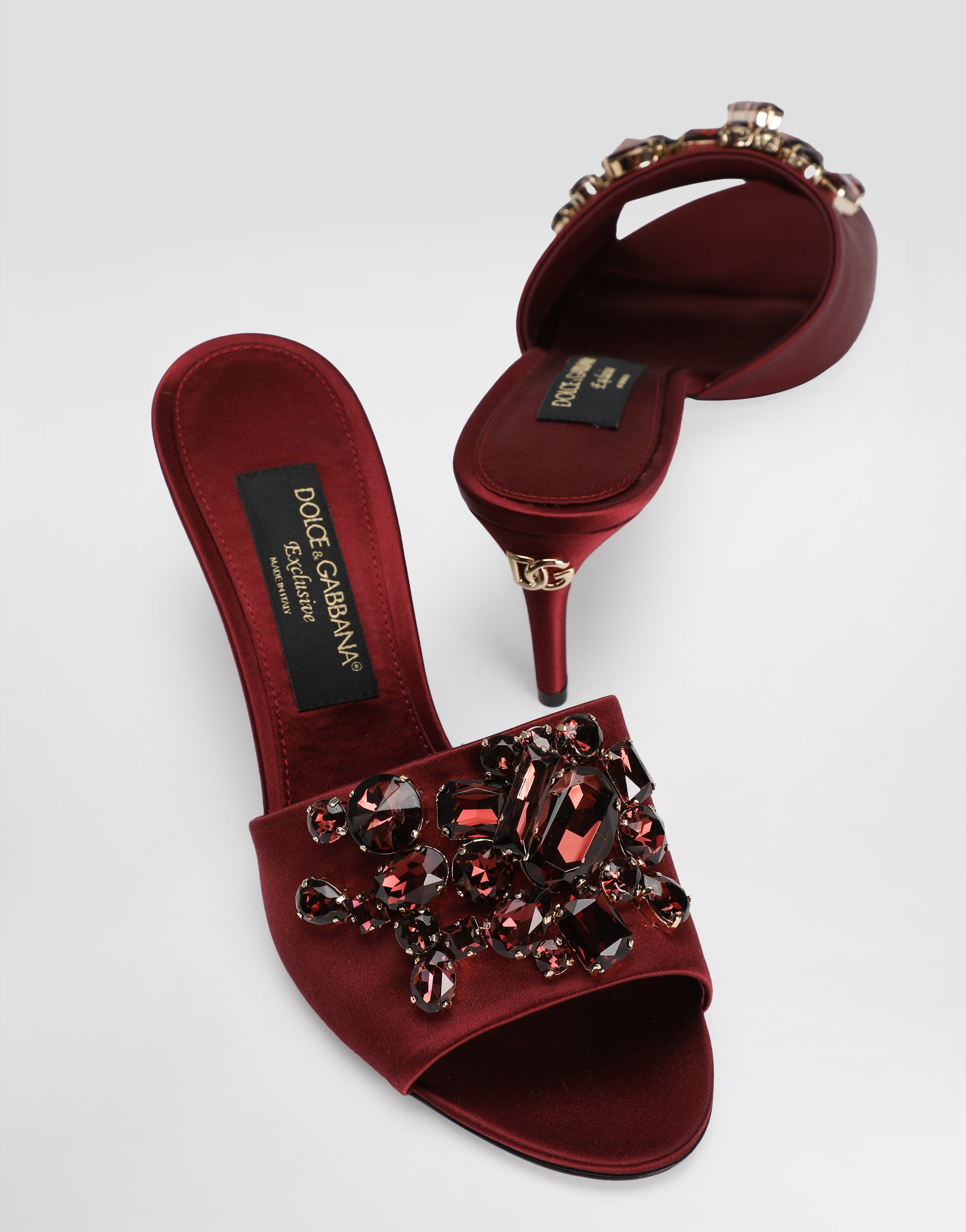 Атласные мюли с украшением из драгоценных камней Dolce & Gabbana, красный — фото 4