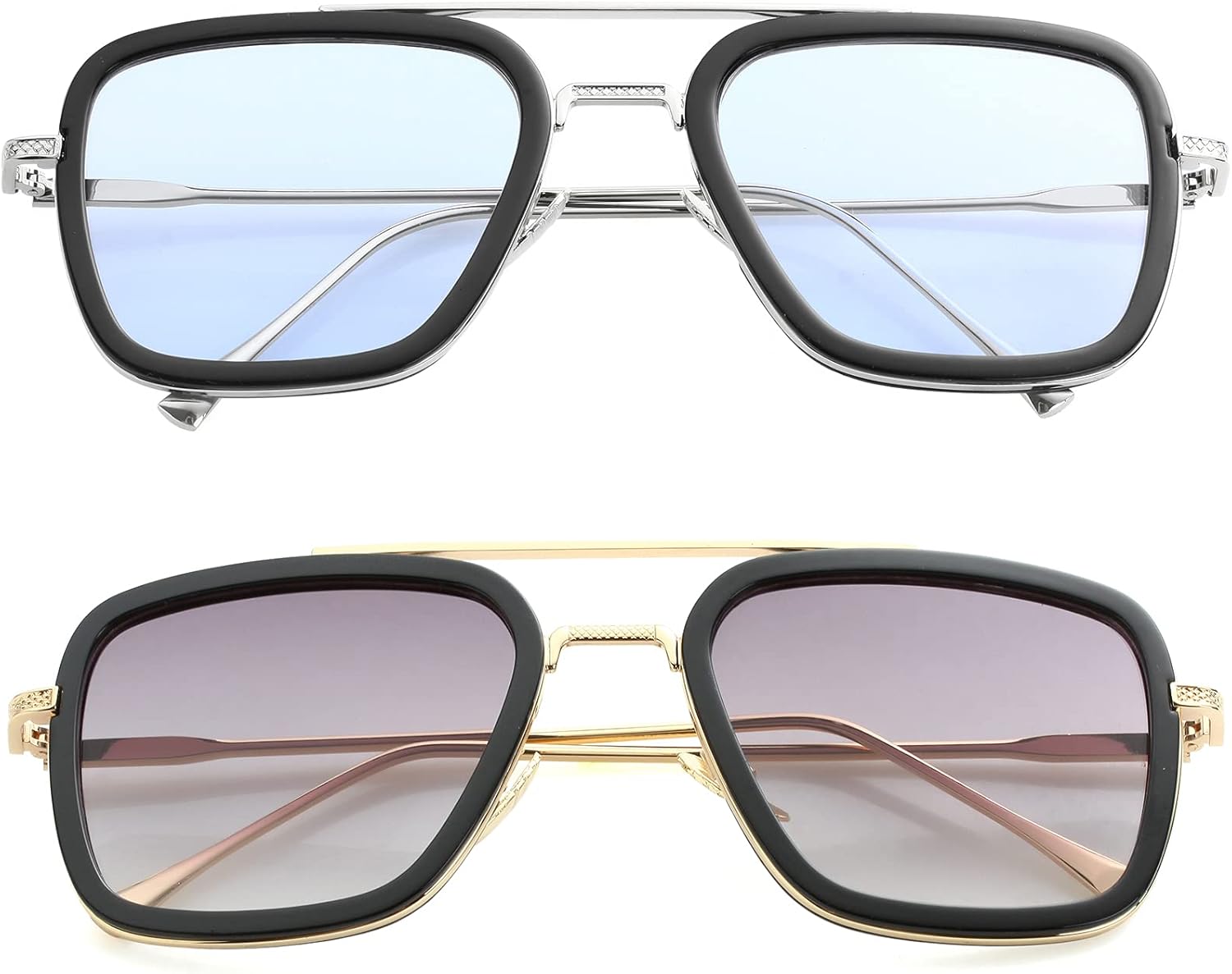 

Солнцезащитные очки AIEYEZO Тони Старк в винтажном стиле, квадратная металлическая оправа, для мужчин и женщин - очки Железного человека и Эдит, Two Pack (Spider Man Same Color + Gold/Black/Gradient Grey)