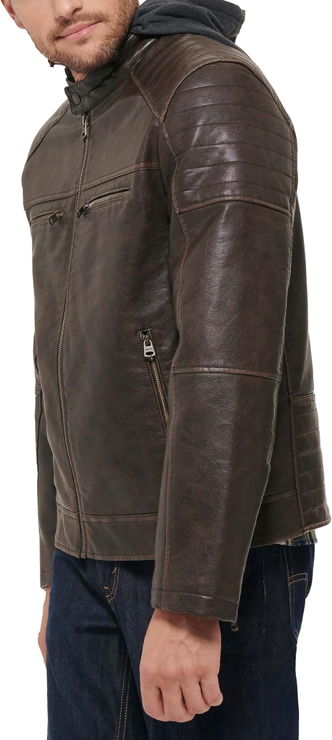 Мужская гоночная куртка Levi's из искусственной кожи, Deep Brown Modern Hooded — фото 2