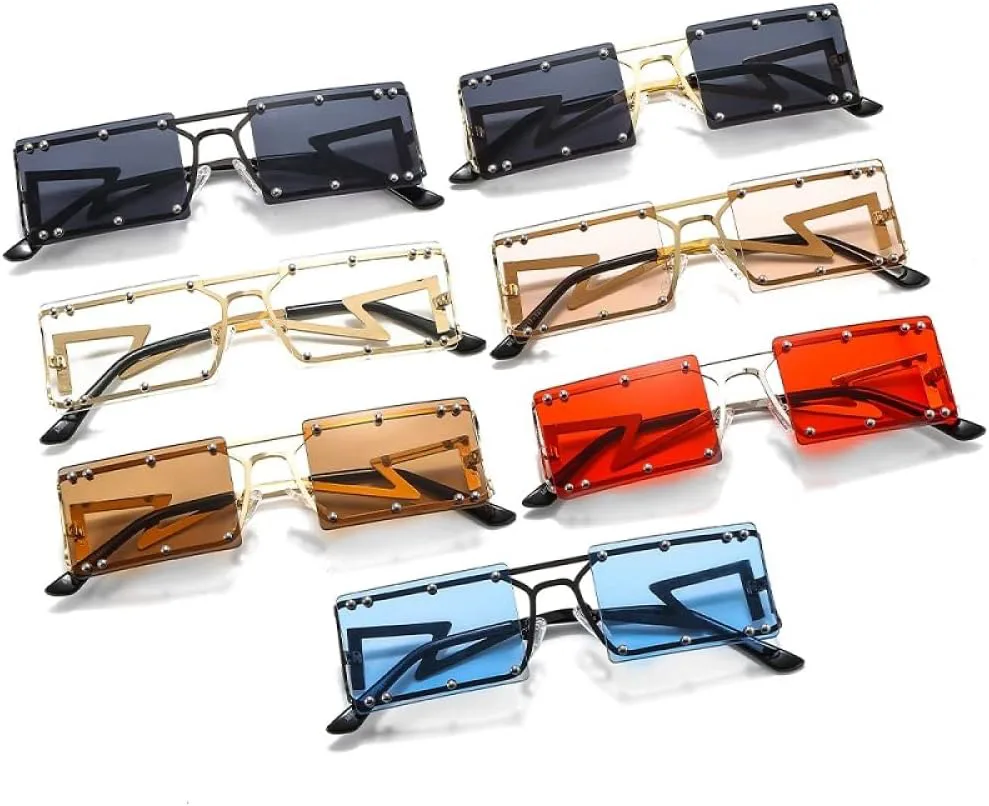 

Солнцезащитные очки прямоугольной формы для женщин и мужчин, с металлической оправой и заклепками, цветные линзы, защита от УФ-излучения UV400 LANGSER, C7