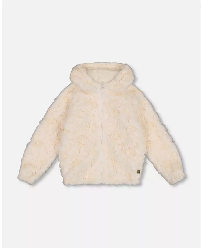 

Куртка из искусственного меха с вышивкой для девочек Off White Deux Par Deux, бежевый