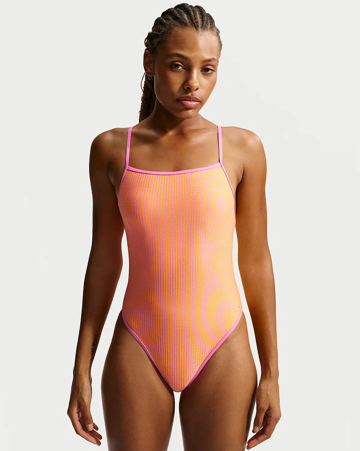 Женский цельный купальник Nike Swim Ripple Texture с квадратным вырезом, Pink Glow/Pink Glow — фото 2