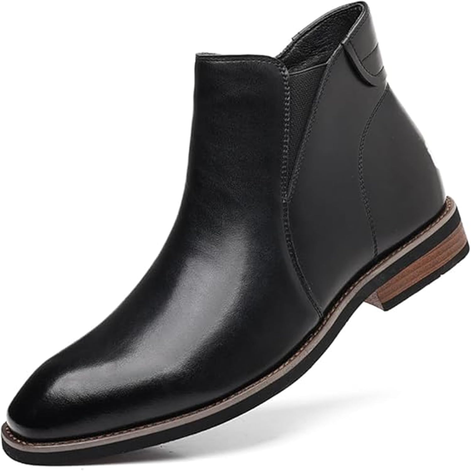 

Мужские формальные ботинки челси с V-образным эластичным ремешком, боковой молнией, полированной кожей, водонепроницаемые, на низком массивном каблуке, удобные, без застежек, деловые ботинки-чукка для повседневной носки, вождения, офиса Aegnongl...