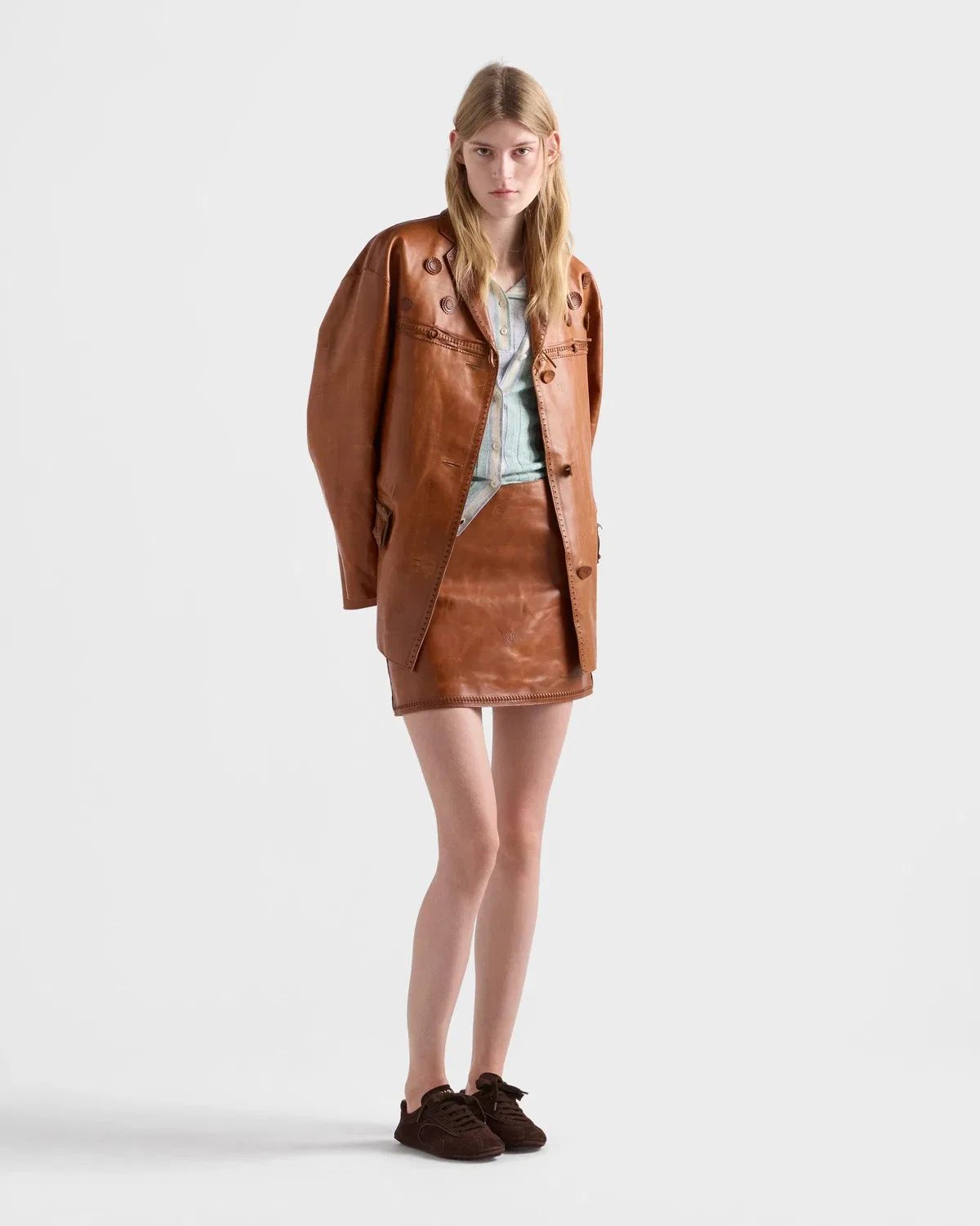 Поло-свитер из кашемира, шелка и льна Prada, голубой — фото 2