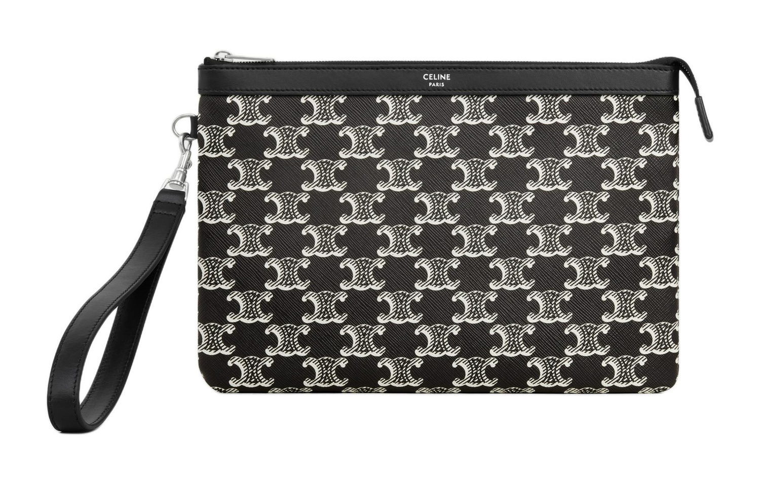 

Celine Мужской клатч Triomphe с отделкой из телячьей кожи и холщовой вставкой ** Черно-белый