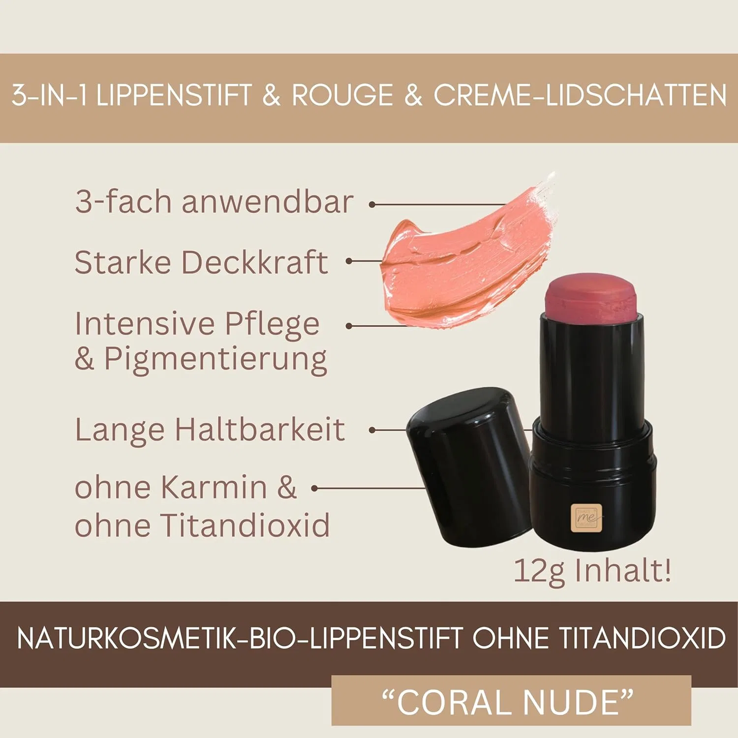 Органический стик 3-в-1 для губ, румян и теней «Coral Nude» от thats me organic Thats Me Organic, Coral Nude — фото 2