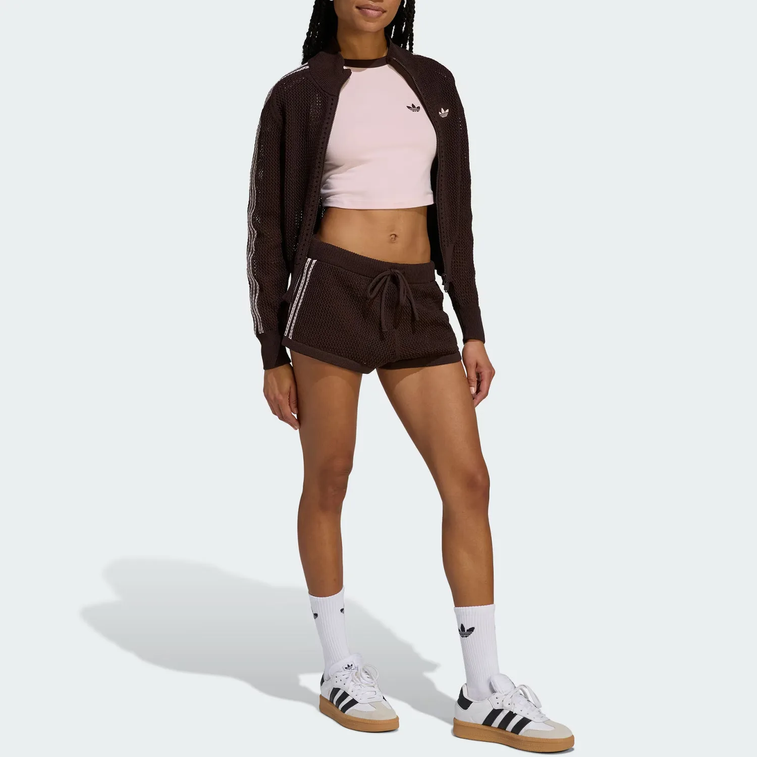 Firebird CROCHET TRACK TOP вязаный топ женский Adidas Originals, темно-coffee — фото 4