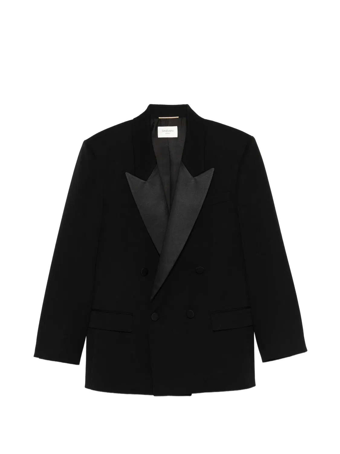 Двубортный пиджак с заостренными лацканами Saint Laurent, черный