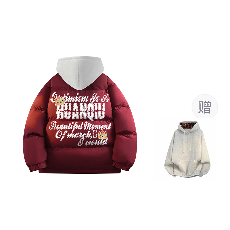 

Пуховик Unisex с воротником стойкой утепленный HUANQIU, burgundy (with plaid sweatshirt)