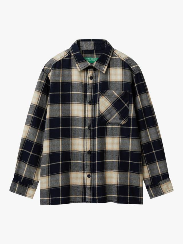 

Детская хлопковая рубашка с длинными рукавами в клетку Benetton, Black/Multi