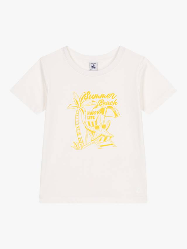 Детская хлопковая футболка с принтом Petit Bateau, Marshmallow/Orge — фото 3